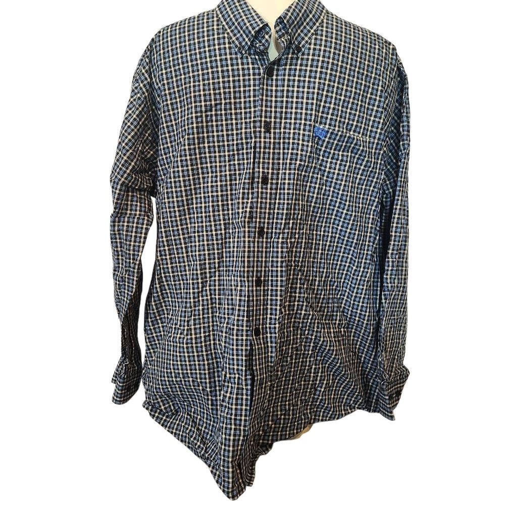 Men's Cinch Blue Plaid Buttom Down Shirt Size‎ XL